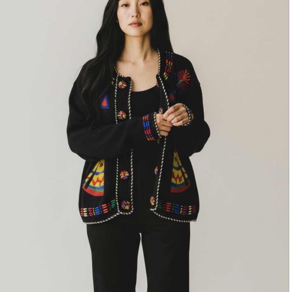 Vintage VICTORIA JONES Southwest Beaded Cardigan